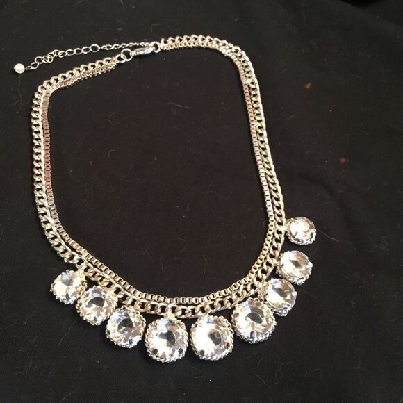Adjustable Silvertone Chain with Clear Crystals Necklace - Picture 1 of 4